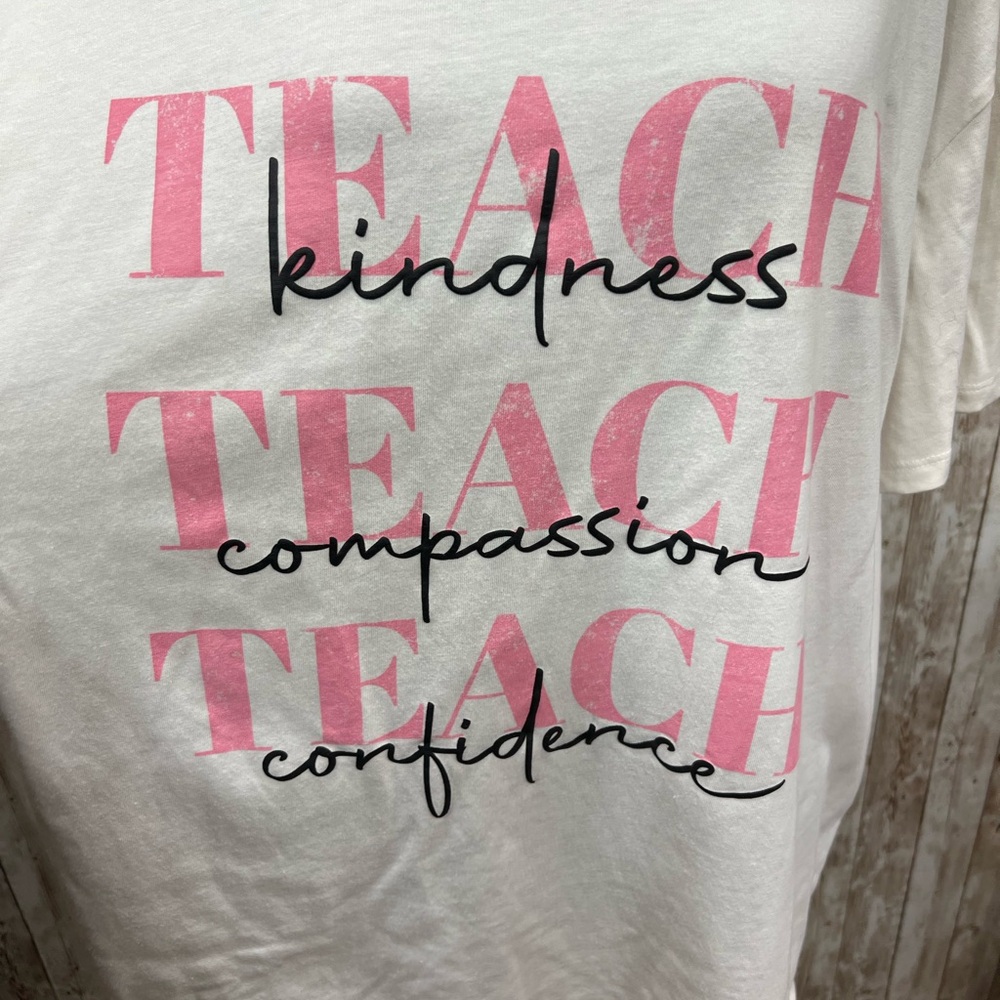 Fleurish White and Pink Teach Graphic Tee - Size XXL - Picture 2 of 5